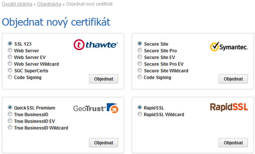 Objednávka nového SSL certifikátu - SSLmarket